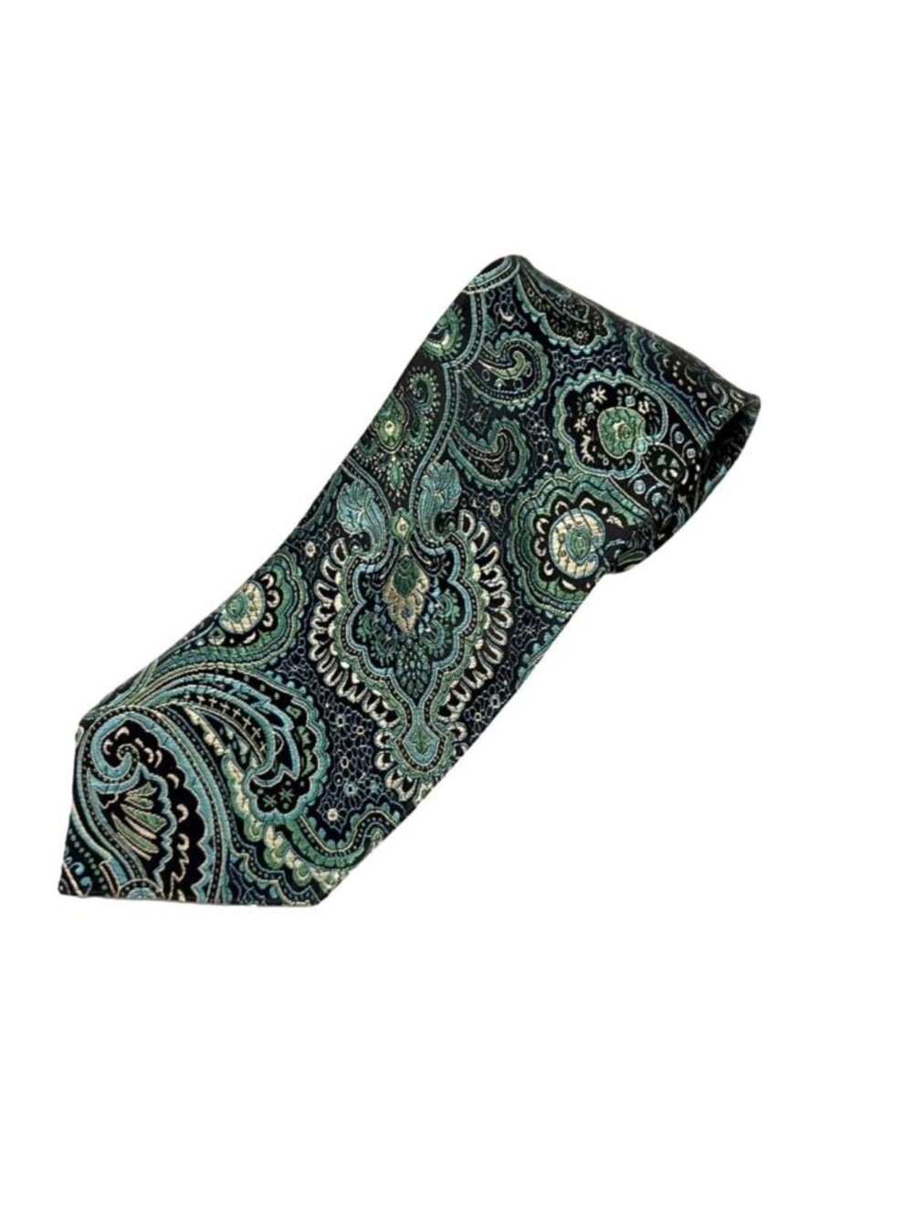 Paisley Pattern Brocade Men’s Tie | Black & Teal